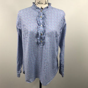 Talbots Ruffle Front Polka Dot Popover Blouse sz L